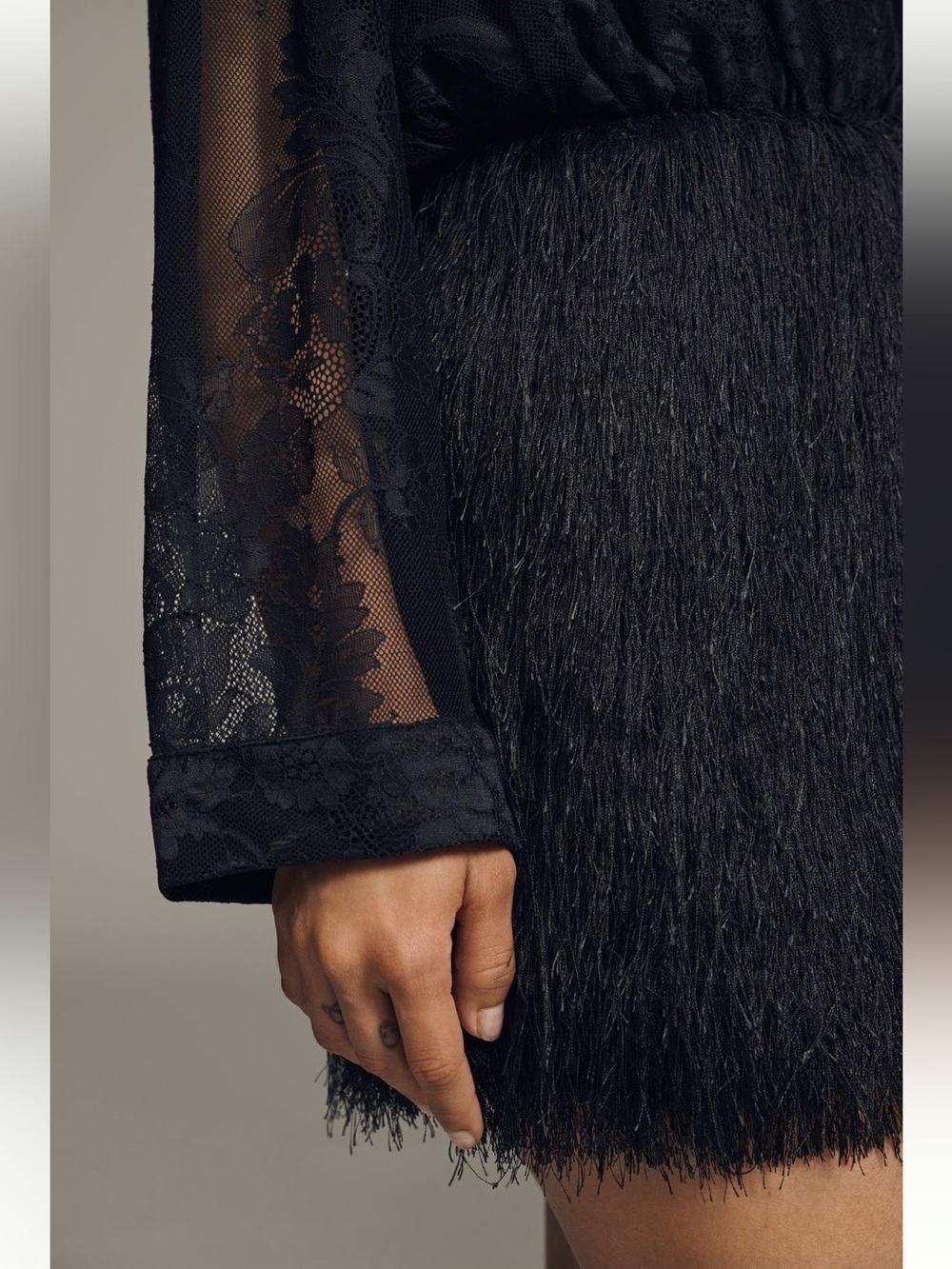 Anthropologie Glam Fringe Lace Twofer Mini Party Dress NWT LBD XL Romantic - Picture 4 of 9